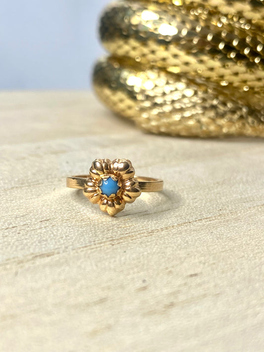 VINTAGE 18K Yellow Gold Ring Micro Turquoise Stone Ring Size 3 US (baby/child) - JazzyJewelbyAmina 